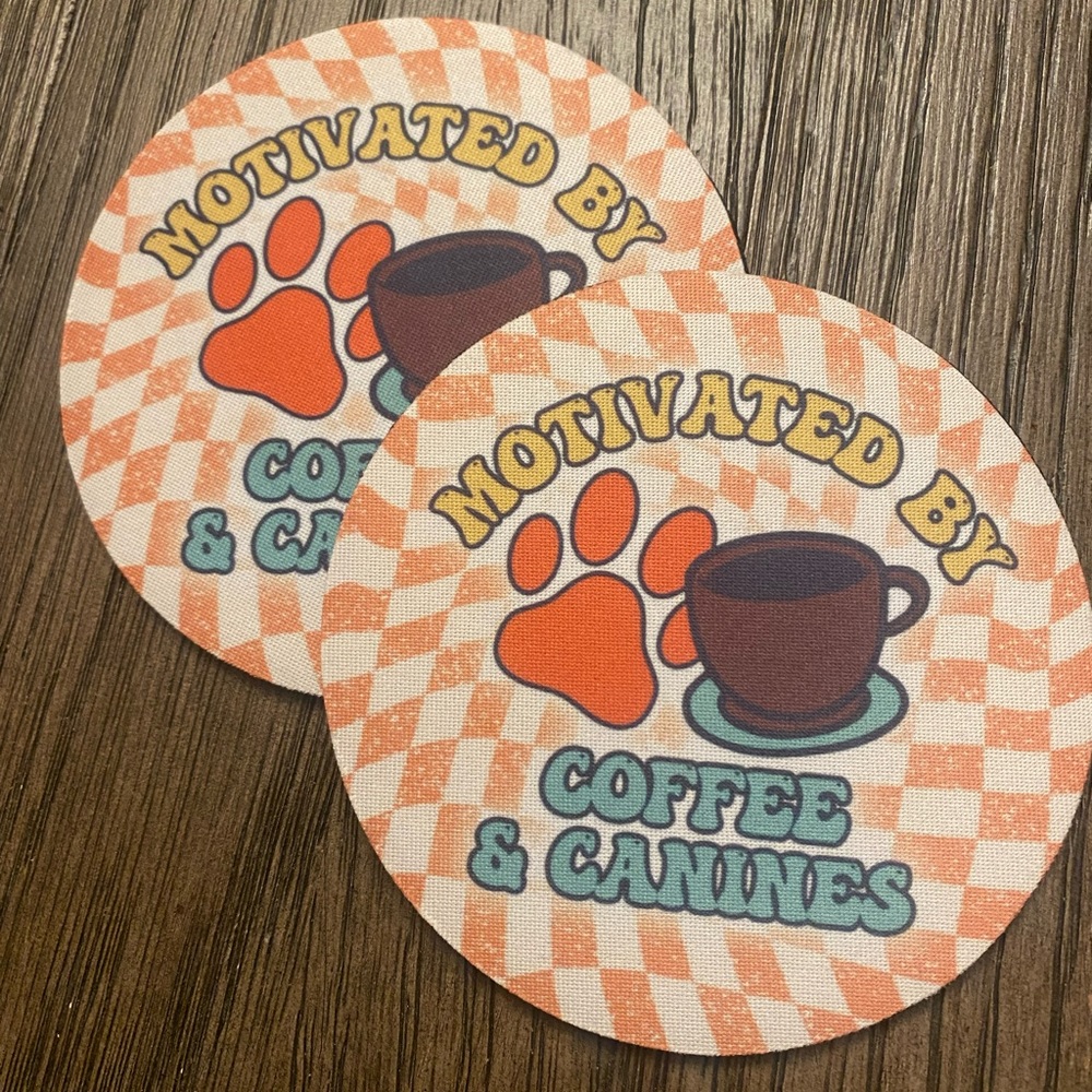 Set of 2 | 4” Fuel By Coffee & Canines Coasters | Mix & Match Designs